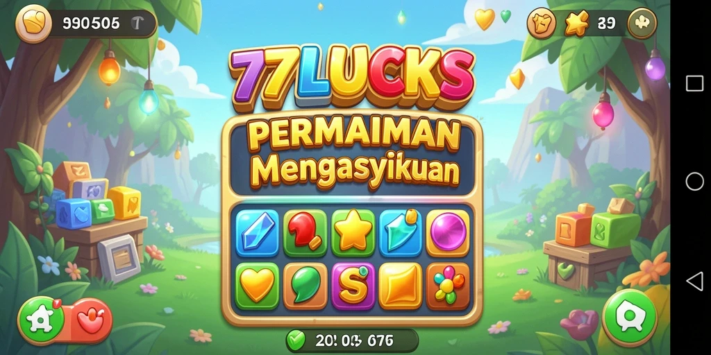 Tampilan gameplay seru di 77LUCKS dengan momen mencocokkan permata.
