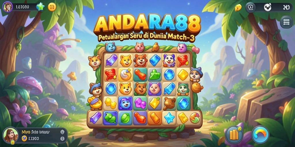 Tampilan keseruan permainan Match-3 ANDARA88 yang penuh warna.