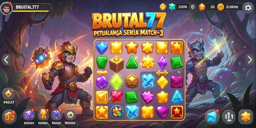 Screenshot gameplay BRUTAL77 yang menampilkan kombinasi permata yang seru.