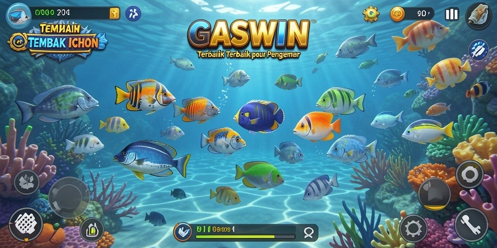 Tampilan gameplay GASWIN dengan aksi menembak ikan yang seru.