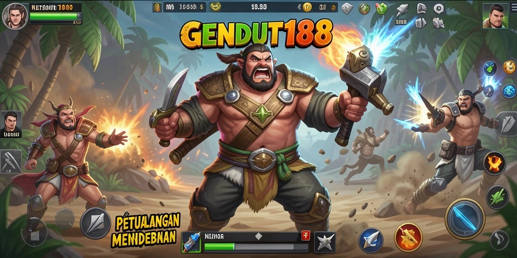 Tampilan aksi intens dalam GENDUT188 saat karakter berjuang melawan musuh.