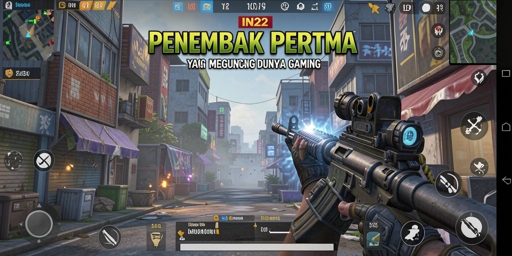 Tangkapan layar gameplay IN22 dengan aksi menembak yang intens.