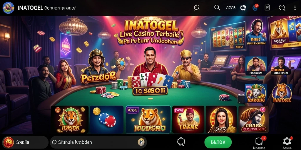 Tampilan gameplay INATOGEL yang menampilkan dealer dan permainan Live Casino.