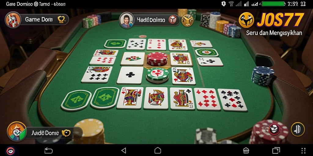 Tampilan gameplay seru dalam JOS77 yang memperlihatkan domino klasik.