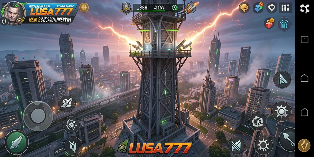 Tangkapan layar utama LUSA777 menampilkan pertarungan seru dalam permainan Tower Defense.