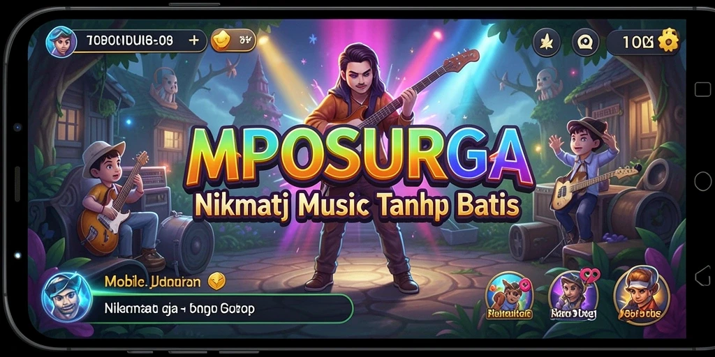 Tampilan gameplay MPOSURGA yang penuh warna dan dinamis.
