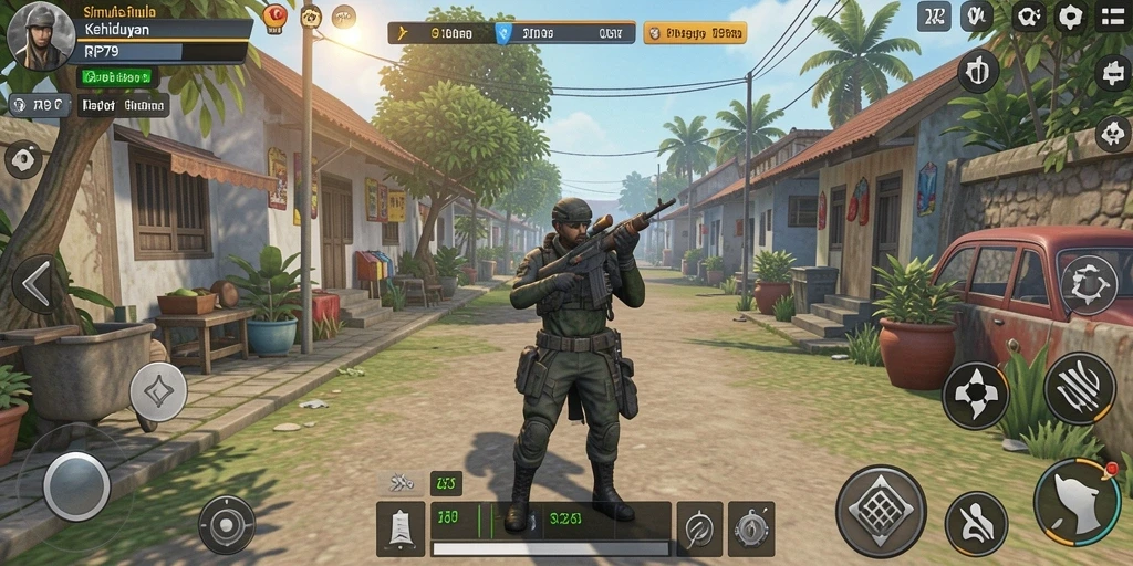 Tampilan gameplay RP79 dengan karakter yang berinteraksi di dunia virtual.