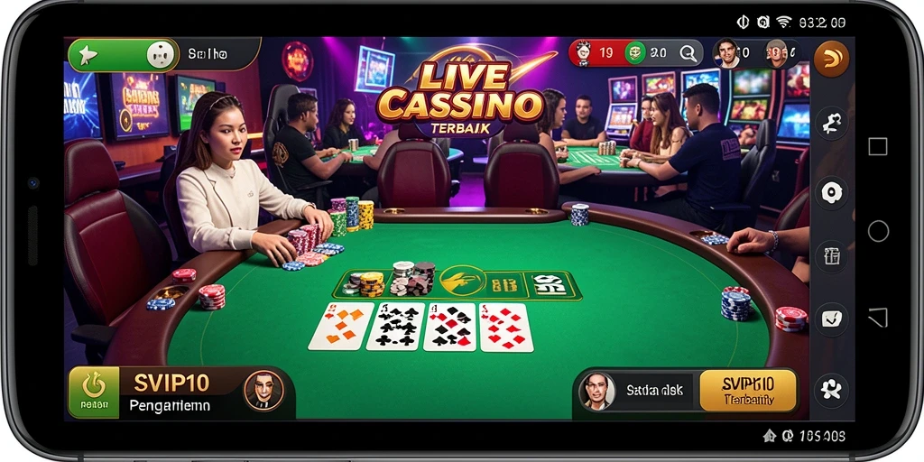 Screenshot gameplay SVIP10 menampilkan dealer langsung dalam suasana kasino.