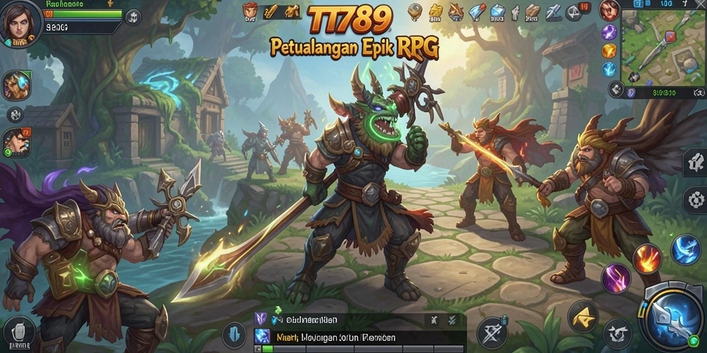 Screenshot utama TT789 menampilkan aksi pertempuran seru di dunia RPG.